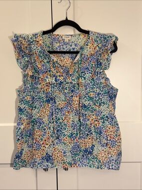 J. Crew Blue Multi Floral Ruffle Camisole Top